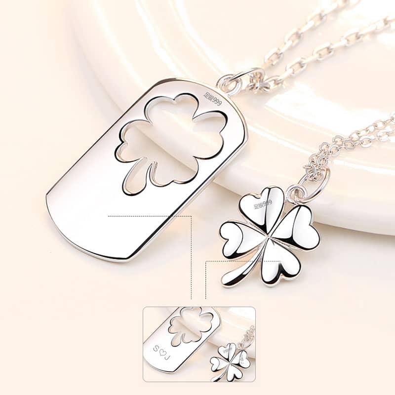 (image for) Love Eternal Matching Four Leaf Clover Necklaces in 999 Sterling Silver